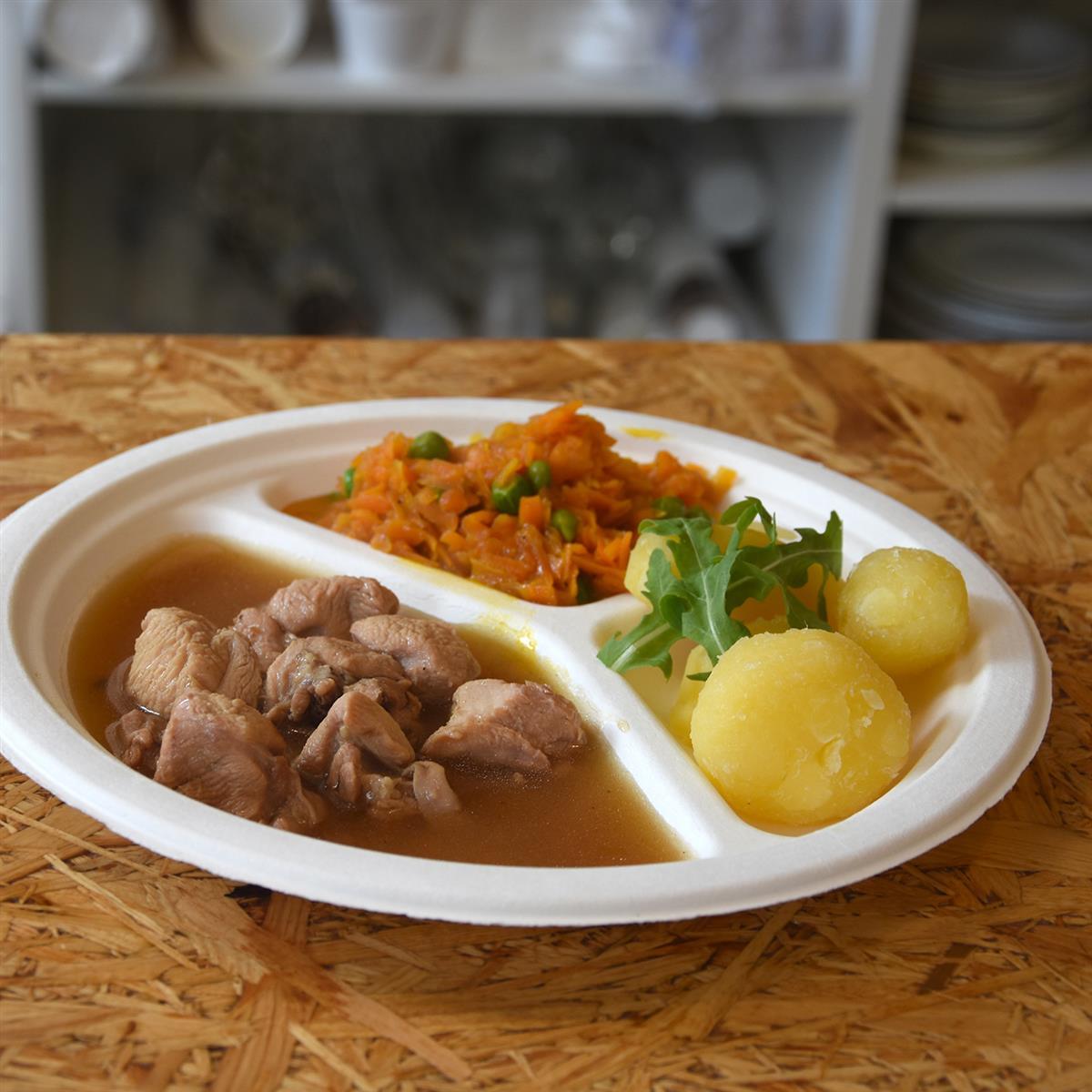 3-geteilter Teller aus Zuckerrohr-Bagasse, Ø 26 cm, Packung mit 50 Stück