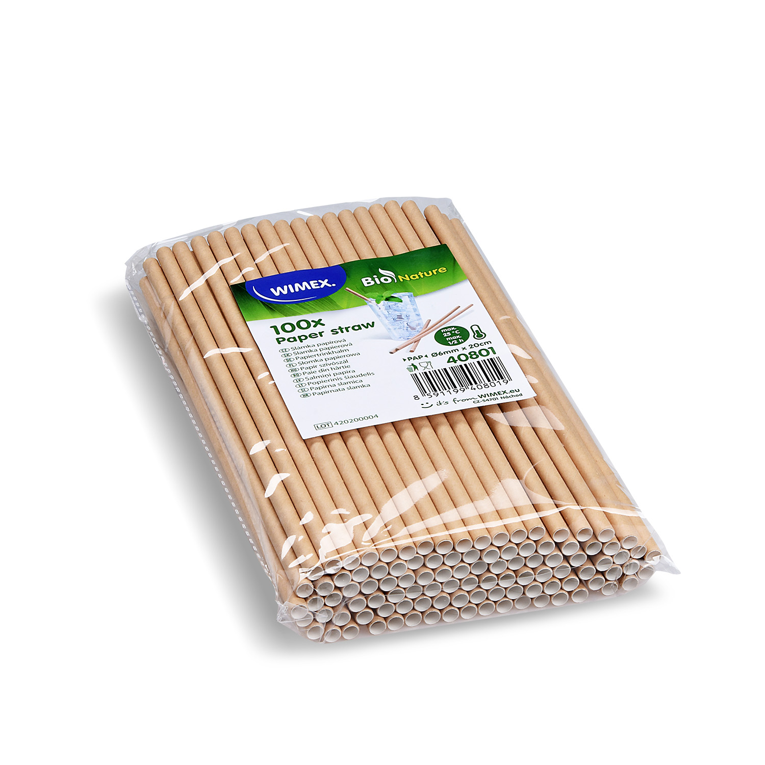 Papiertrinkhalm Kraft Ø 6 mm x 20 cm, 100 Stück, Packung