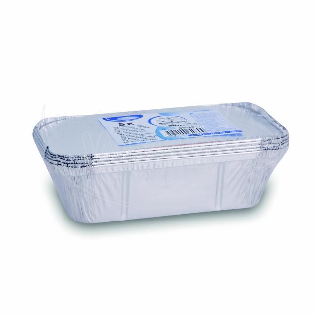 Alu-Schale eckig 720 ml 200 x 112 x 54 mm mit Deckel, Packung mit 5 Stück