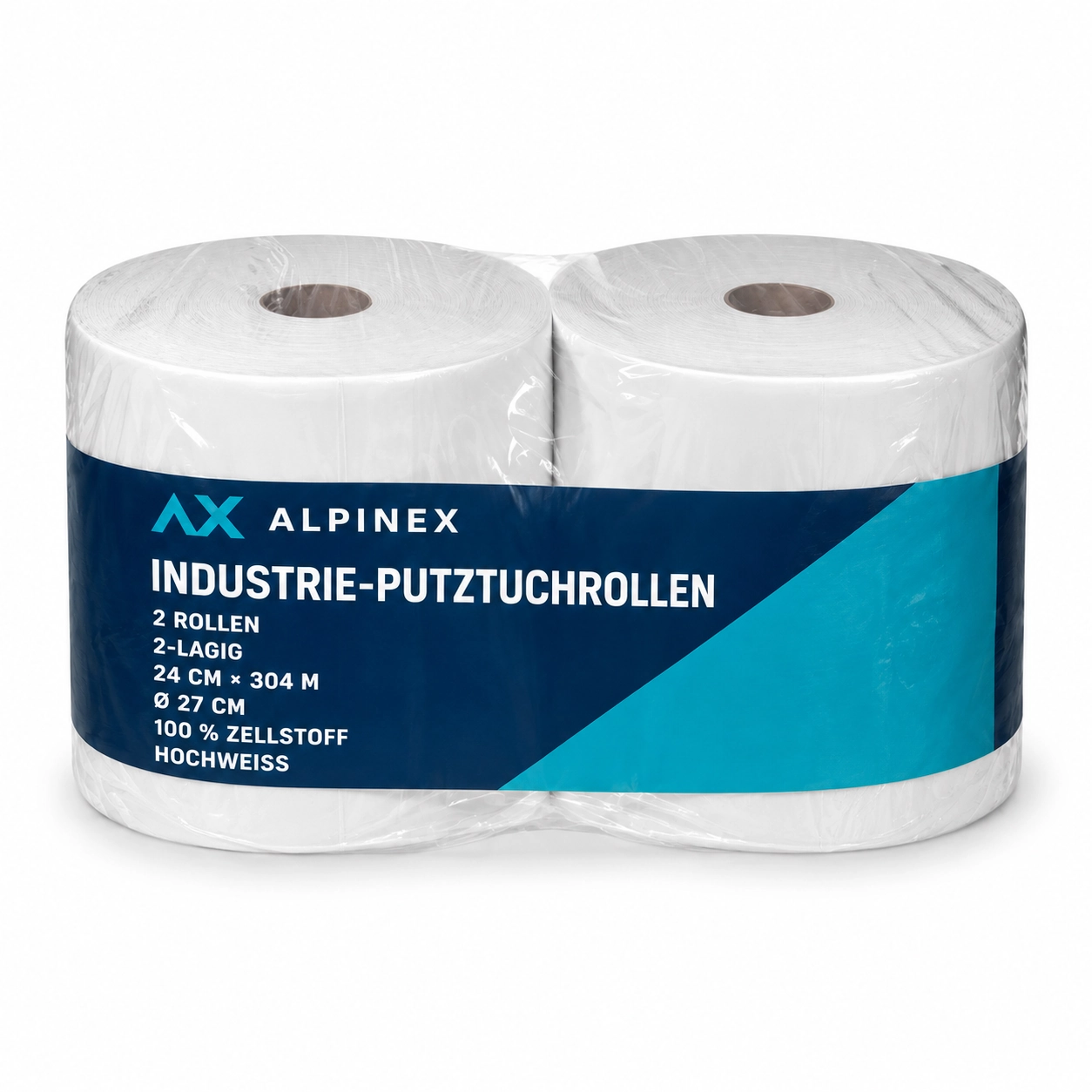 Industrie-Putztuchrolle Papier FSC Mix, 2-lagig, weiss, Ø 27 cm, 24 cm x 304 m, Packung mit 2 Stück