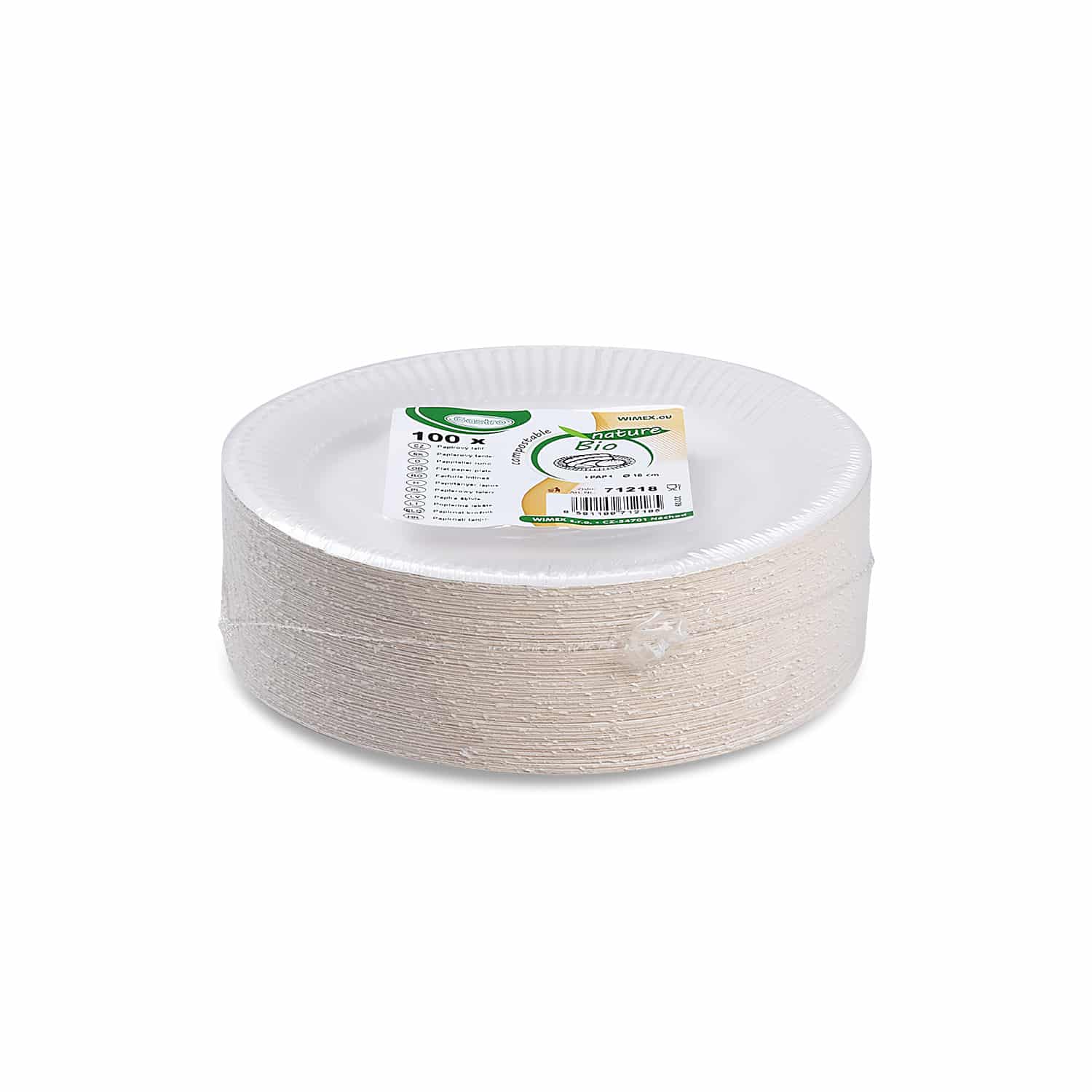 Pappteller aus Papier FSC Mix weiss Ø 18 cm, Packung mit 100 Stück