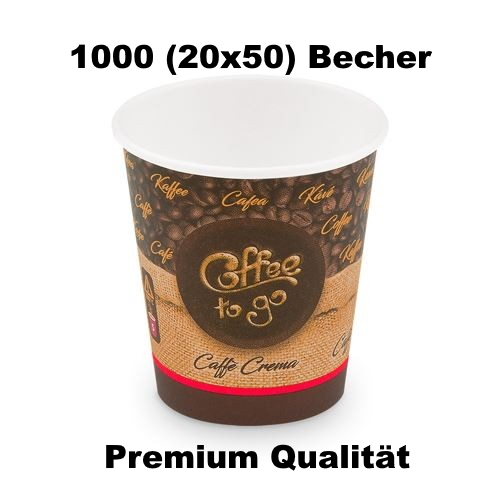 Pappbecher FSC Mix/PE 200 ml Ø 73 mm Motiv Coffee to go, Karton mit 1000 Stück