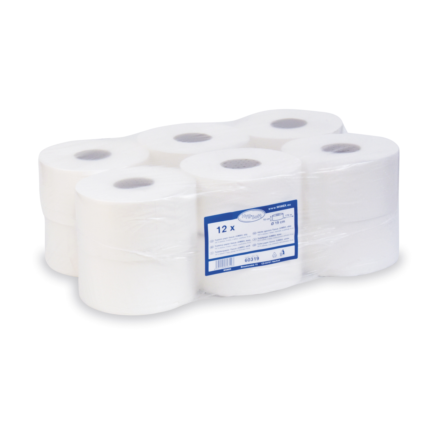 Toilettenpapier 2-lagig FSC Mix weiss JUMBO Ø 19 cm 145 m, Packung mit 12 Rollen