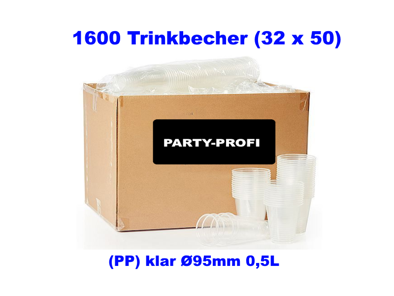 Trinkbecher aus PP klar Ø 95 mm 0,5 l, Karton mit 1600 Stück