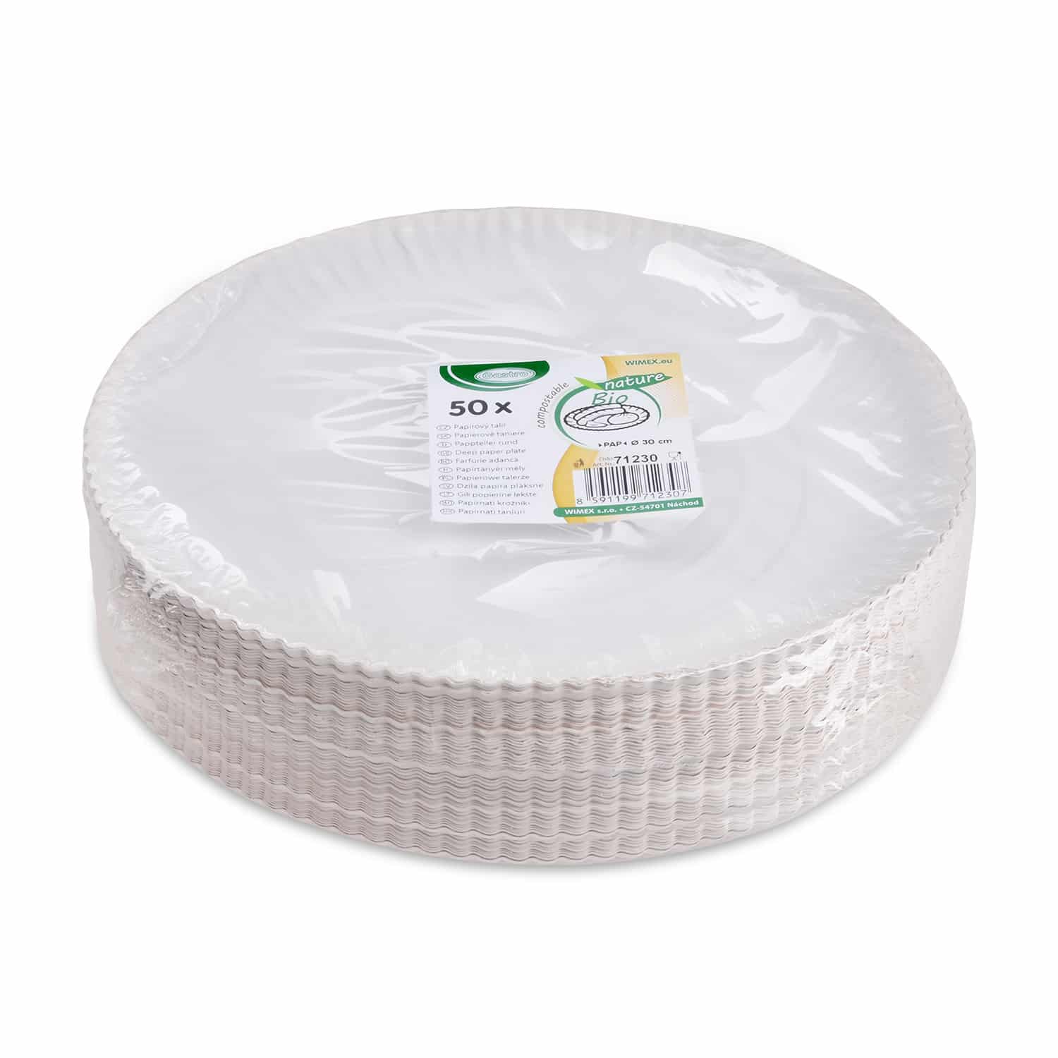 Pappteller tief aus Papier weiss, Ø 30 cm, Packung mit 50 Stück