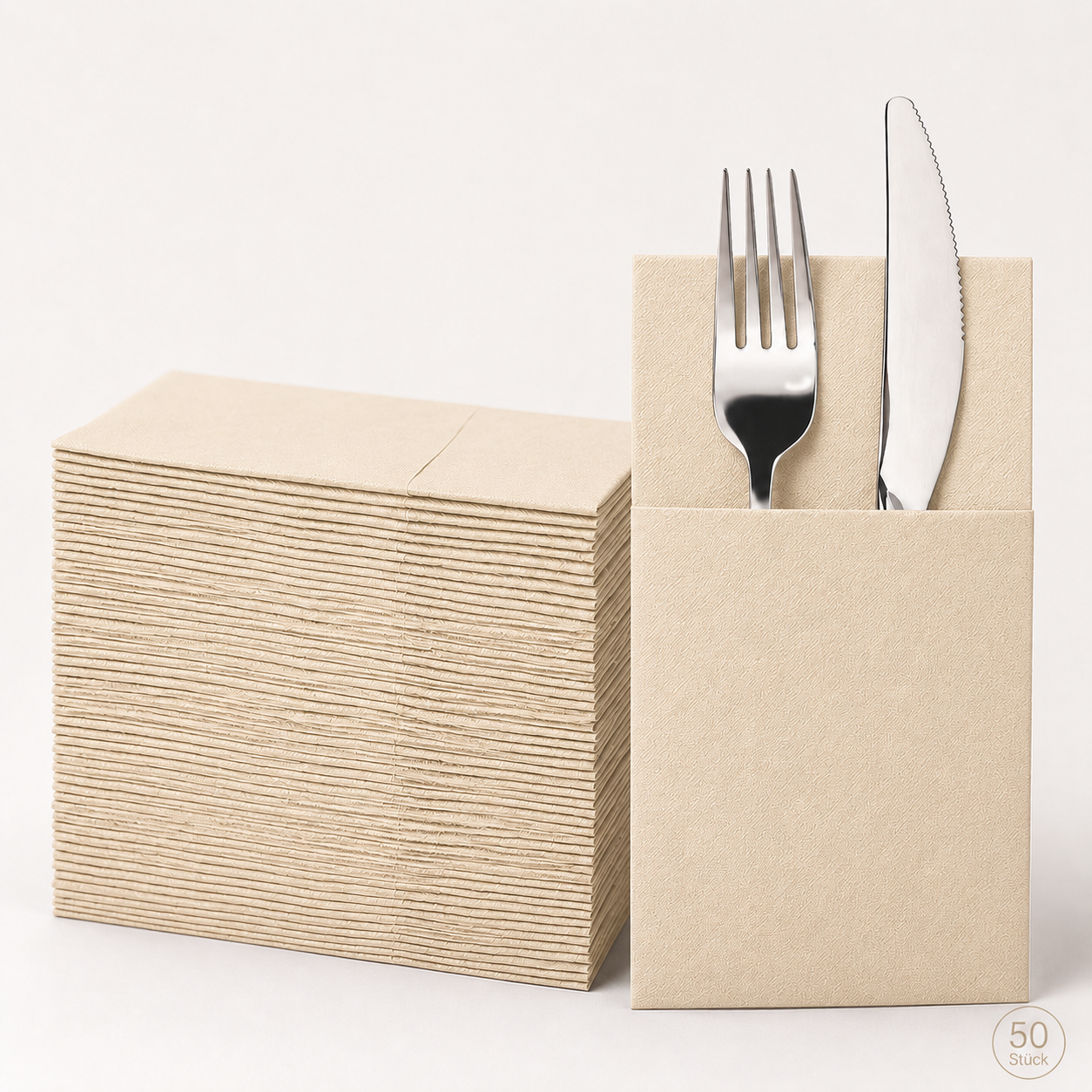 Besteckserviette PAP-Airlaid FSC Mix 40 x 32 cm champagner, Packung mit 50 Stück
