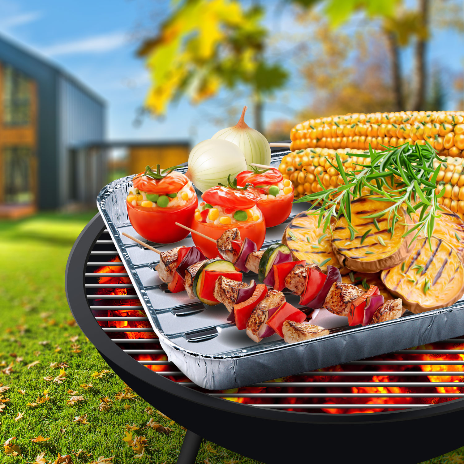 Grillpfanne ALU eckig 34 x 22 x 2,3 cm, Packung mit 5 Stück