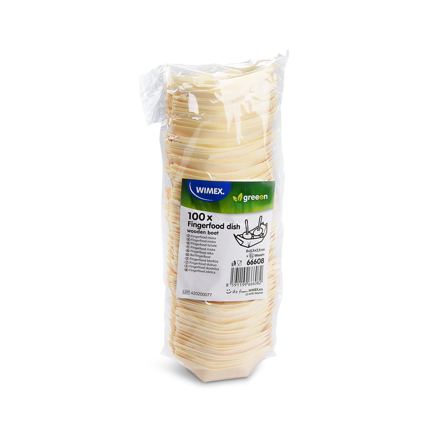 Fingerfood-Schale Holz FSC 100% Schiffchen 8 x 5,5 x 2,5 cm, Packung mit 100 Stück