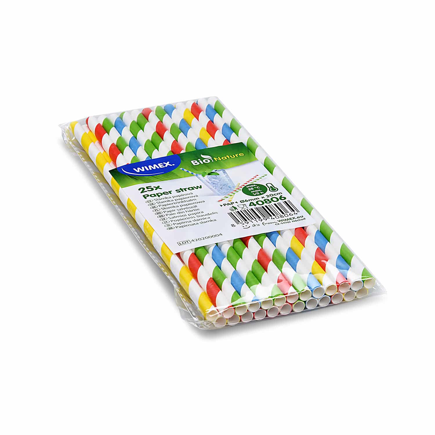 Papiertrinkhalm Spirale bunt gemischt Ø 6 mm x 20 cm, Packung mit 25 Stück