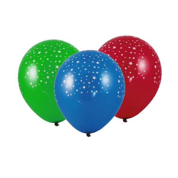 Luftballon aus Latex Ø 30 cm bunt gemischt mit Sterne-Motiv, Packung mit 100 Stück