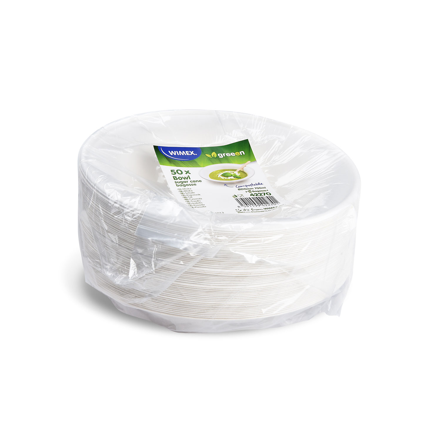 Schale aus Zuckerrohr-Bagasse Ø 210 mm 700 ml natur, Packung mit 50 Stück