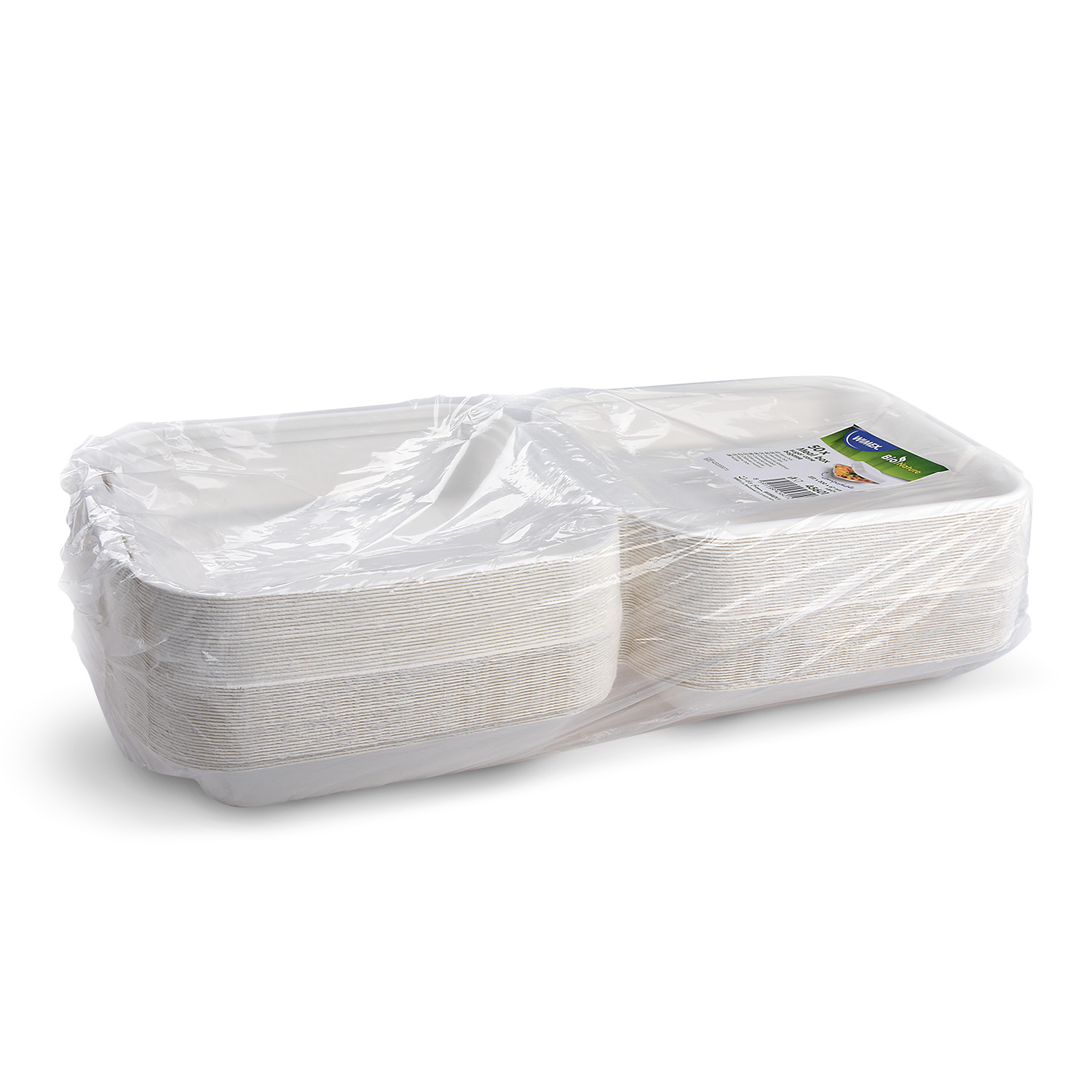 Menü-Box aus Zuckerrohr-Bagasse, ungeteilt, 1100 ml, 224 x 201 x 78 mm, Packung mit 50 Stück