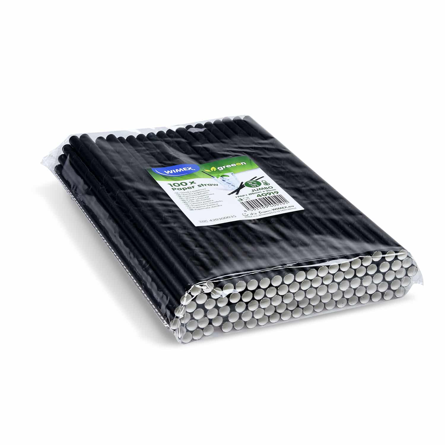 Papiertrinkhalm schwarz JUMBO Ø 8 mm x 25 cm, Packung mit 100 Stück