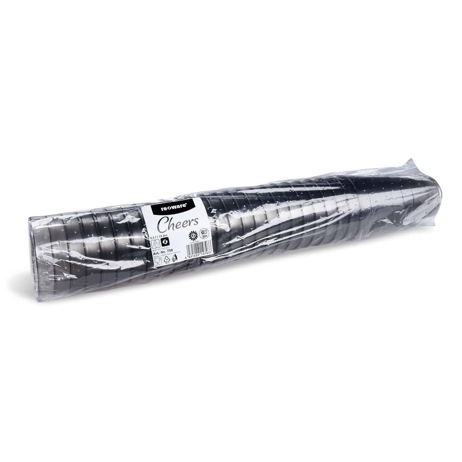 Mehrwegbecher aus PP Ø 95 mm 0,5 l rauchgrau-transparent, Packung mit 25 Stück
