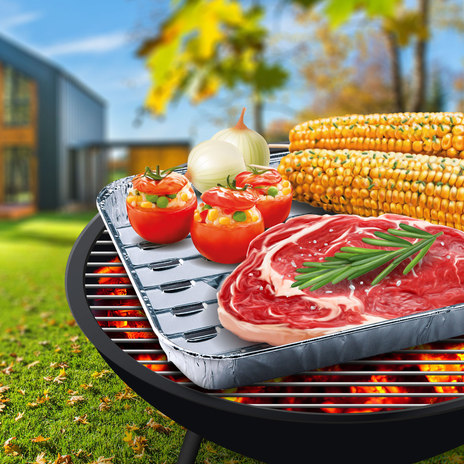 Grillpfanne ALU eckig 34 x 22 x 2,3 cm, Packung mit 3 Stück