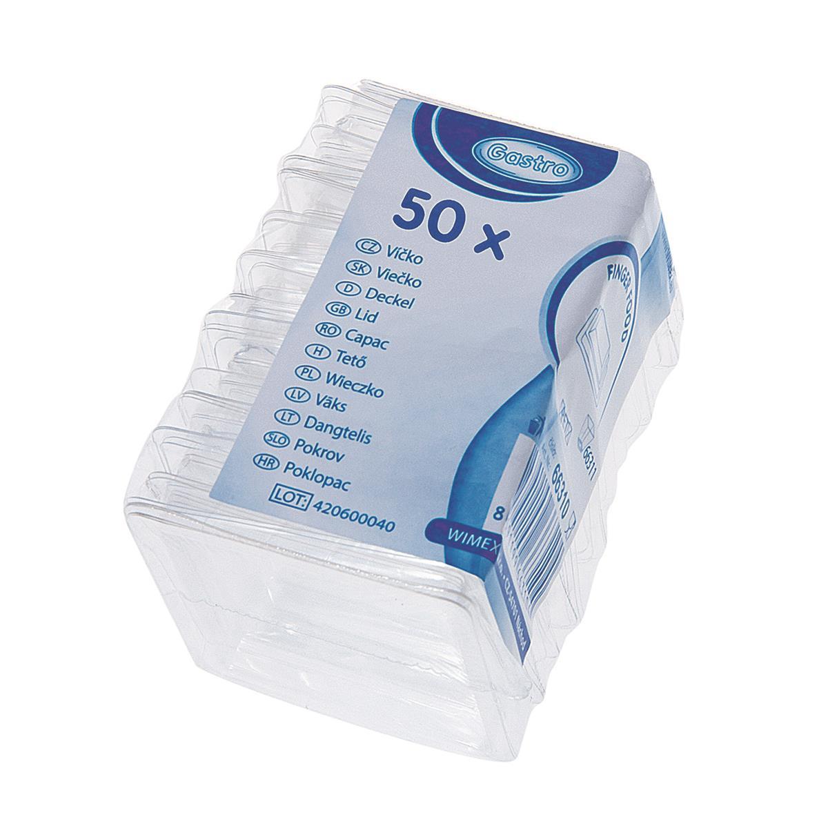 PET-Deckel klar 50 x 50 mm für Fingerfood-Becher 66311, Packung mit 50 Stück