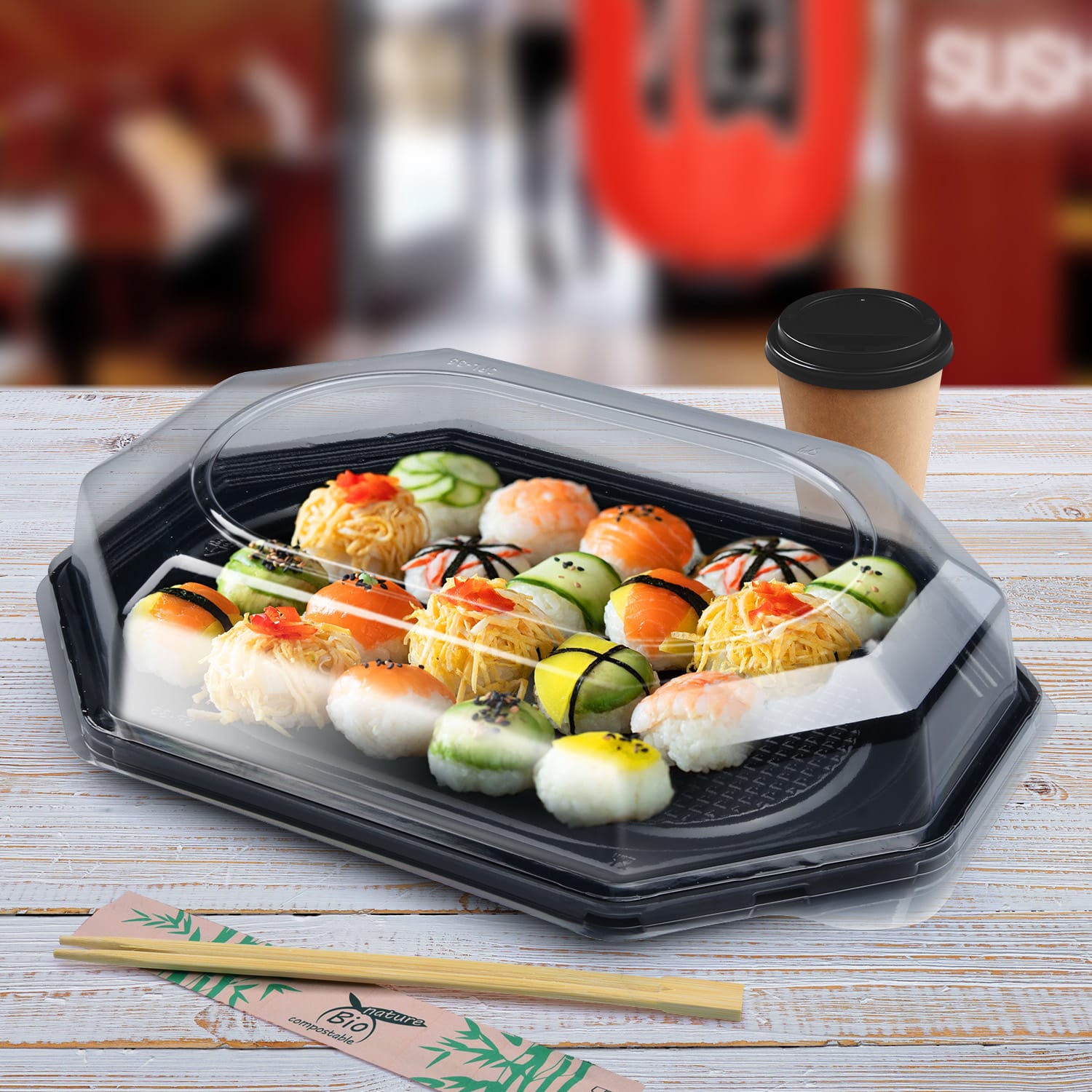 Catering-Platte rPET oval schwarz 35 x 24,7 cm, Packung mit 10 Stück