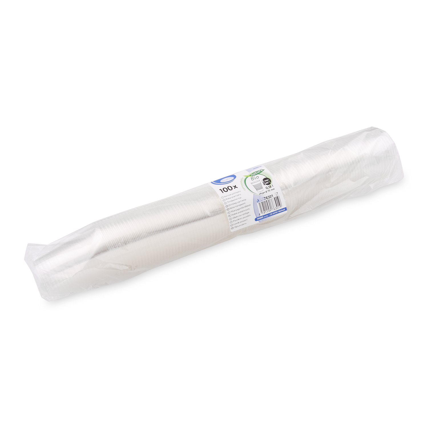Trinkbecher PLA klar Ø 70 mm 180 ml, Packung mit 100 Stück