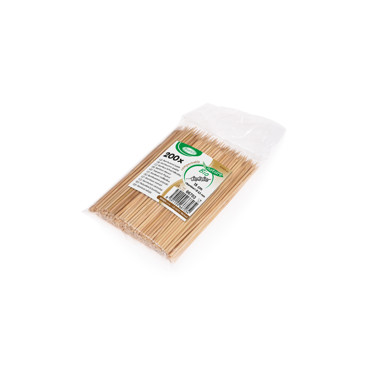 Schaschlikspiess aus Bambus FSC 100% Ø 2,5 mm x 15 cm, Packung mit 200 Stück