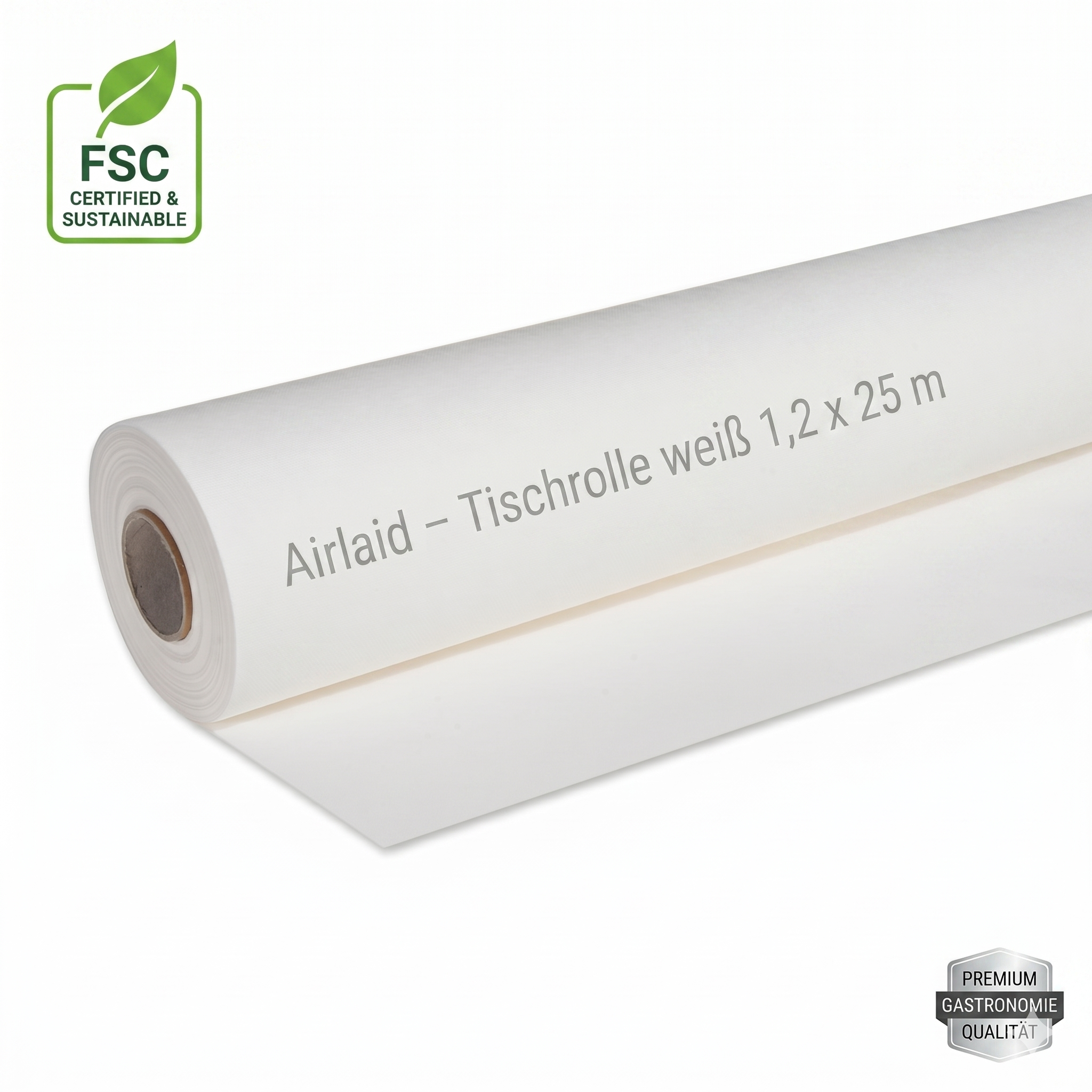 Tischdecke PAP-Airlaid FSC Mix, weiss, gerollt, 1,2 x 25 m, 1 Rolle