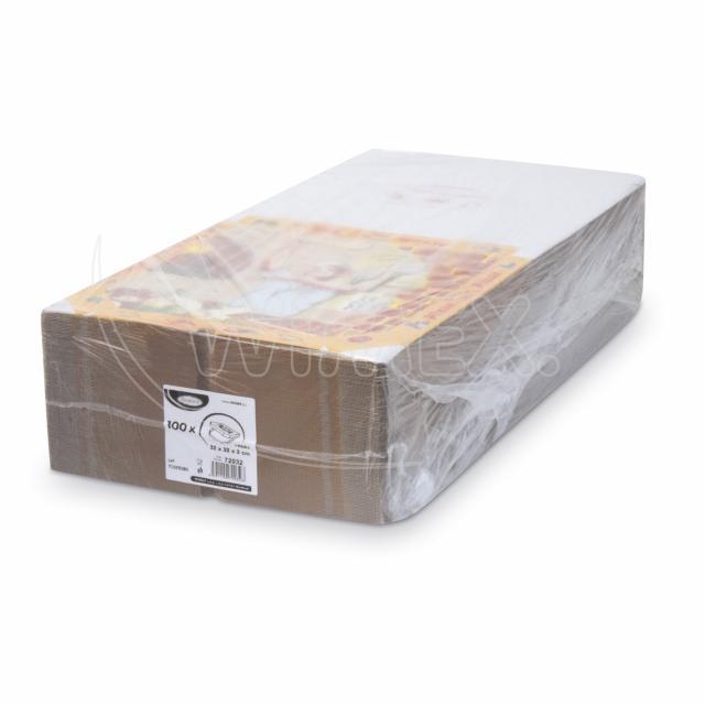 Pizzakarton aus Mikrowellpappe E6 weiss bedruckt 32 x 32 x 3 cm, Packung mit 100 Stück
