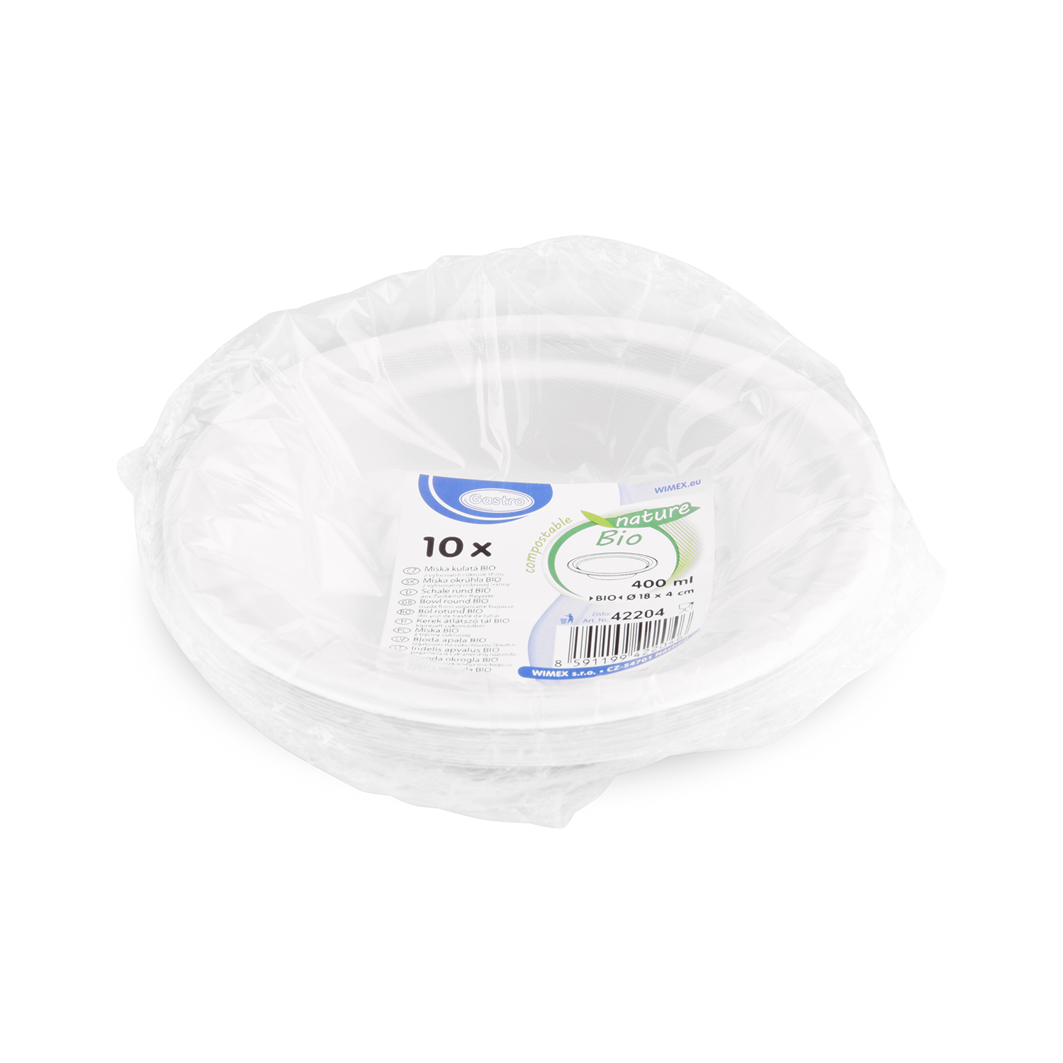 Schale aus Zuckerrohr-Bagasse Ø 180 mm 400 ml natur, Packung mit 10 Stück