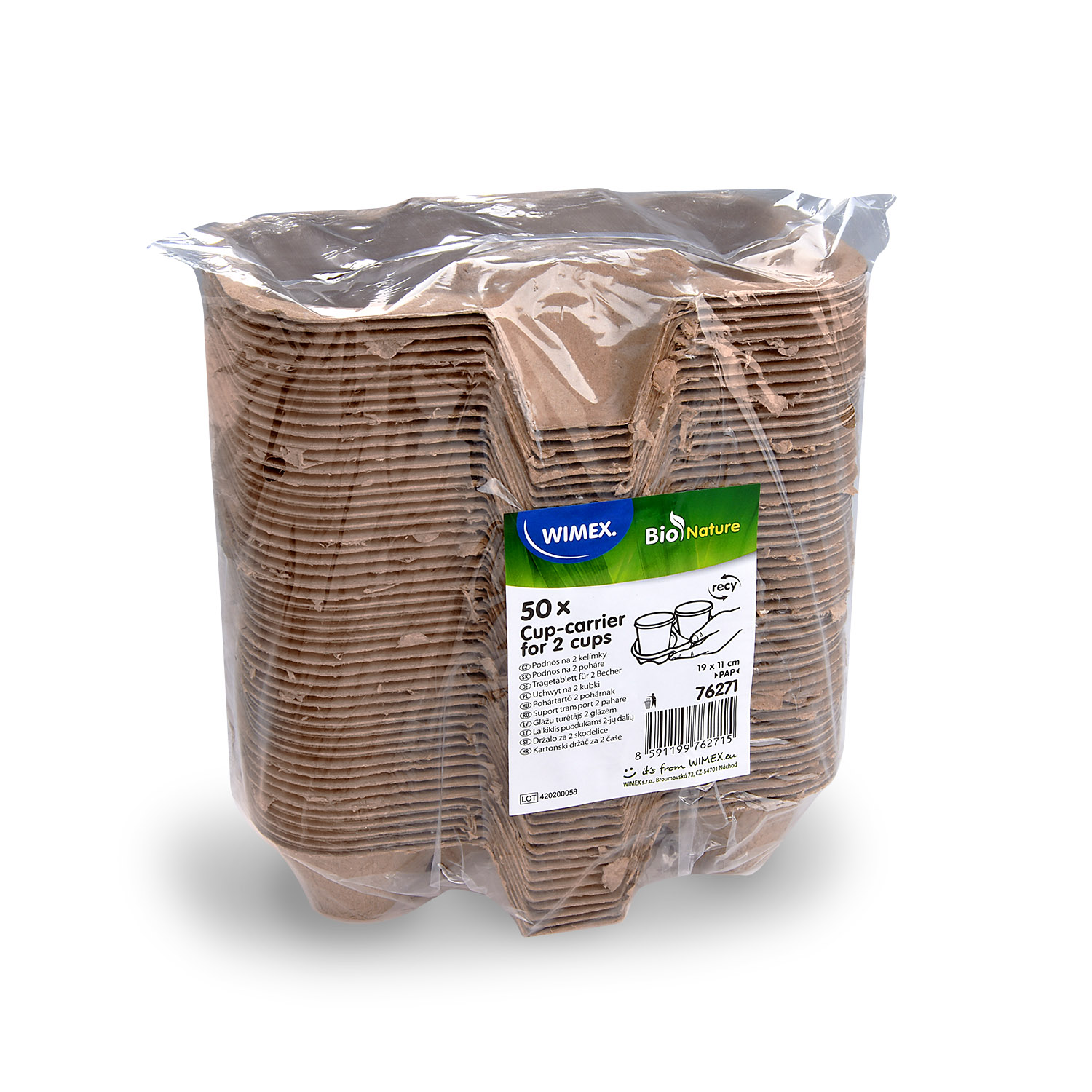 Tragetablett aus PAP, natur, für 2 Becher, 19 x 11 x 4 cm, Packung mit 50 Stück