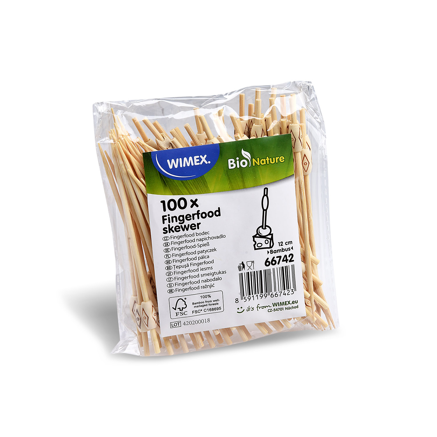 Fingerfood-Spieß aus Bambus FSC 100% natur, 12 cm, Packung mit 100 Stück