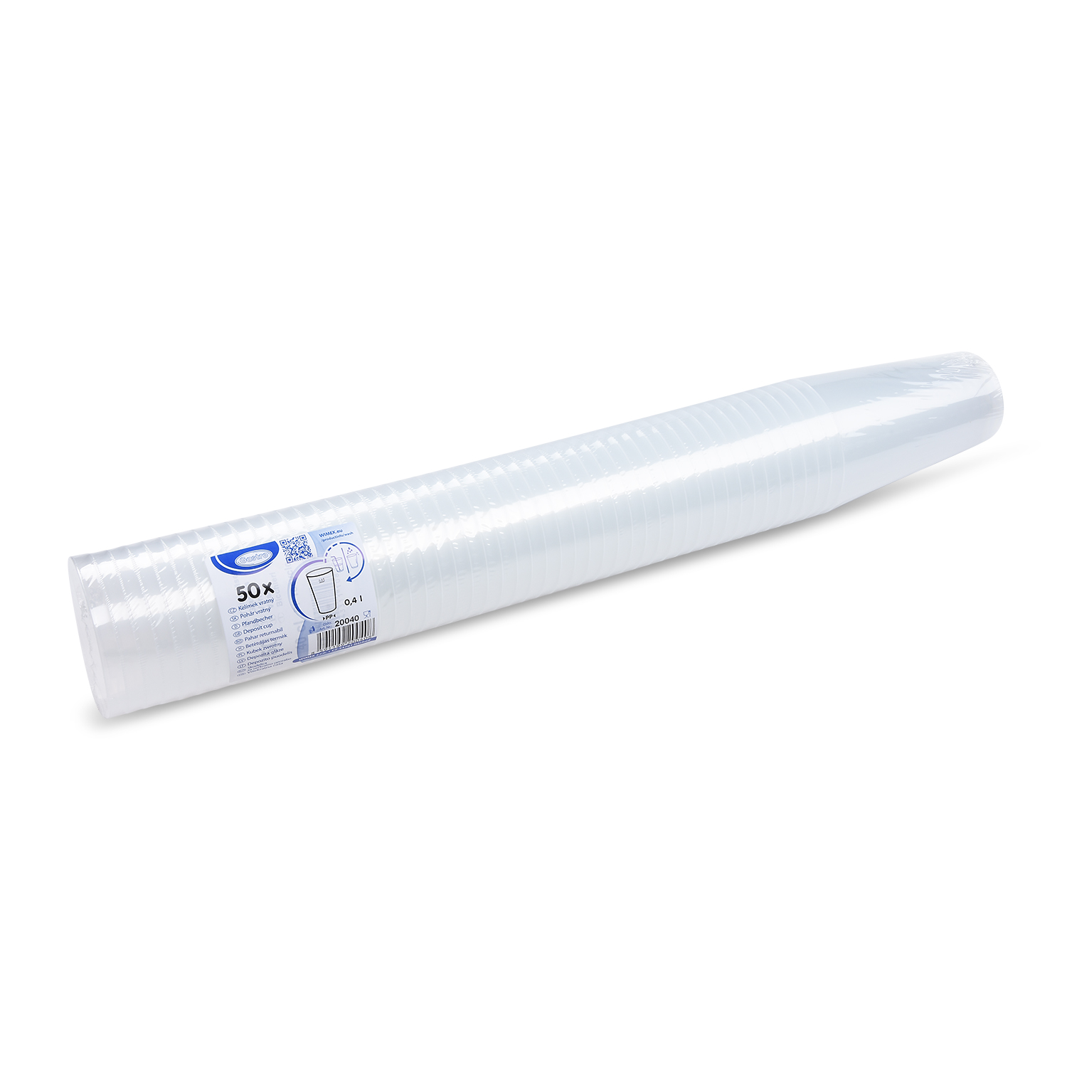 Pfandbecher PP wiederverwendbar Ø 86 mm 0,4 l klar, Packung mit 50 Stück