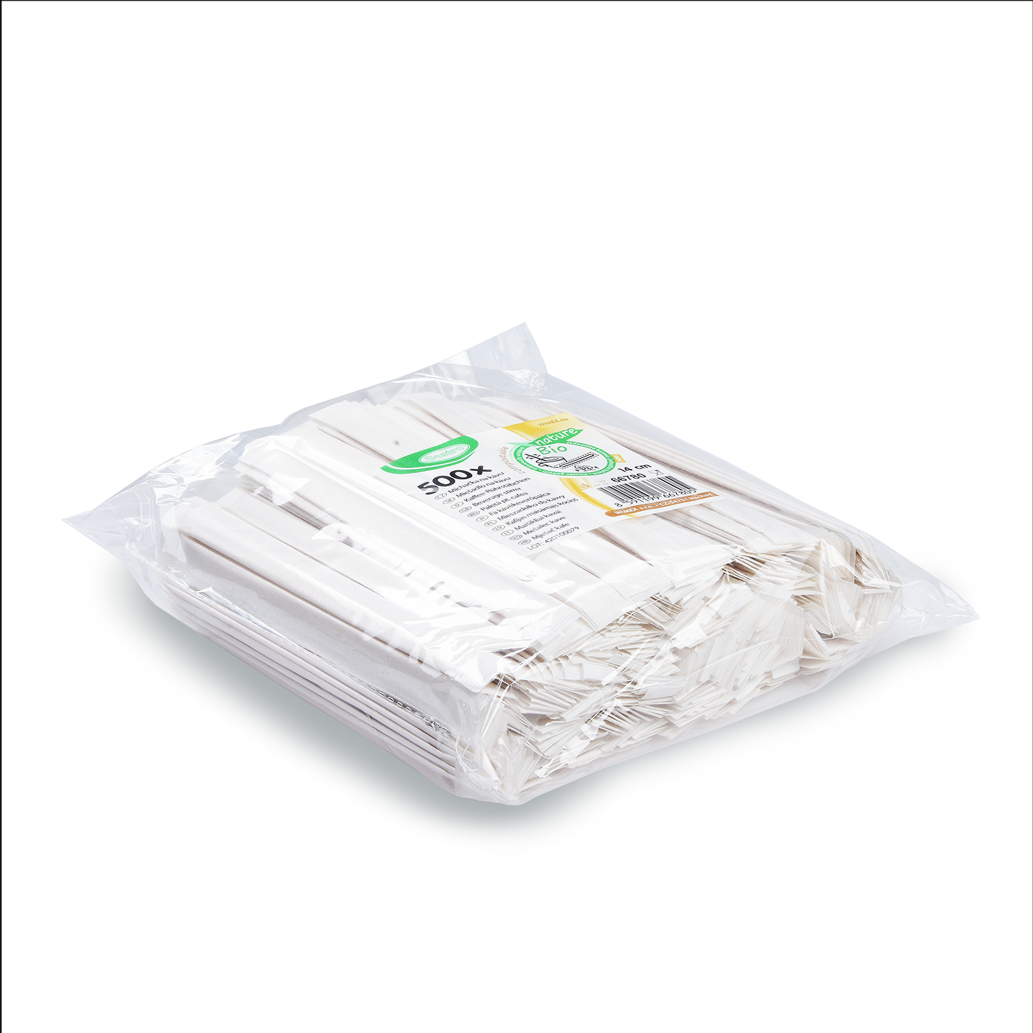 Rührstäbchen aus Holz FSC 100%, 14 cm, einzeln verpackt, Packung mit 500 Stück