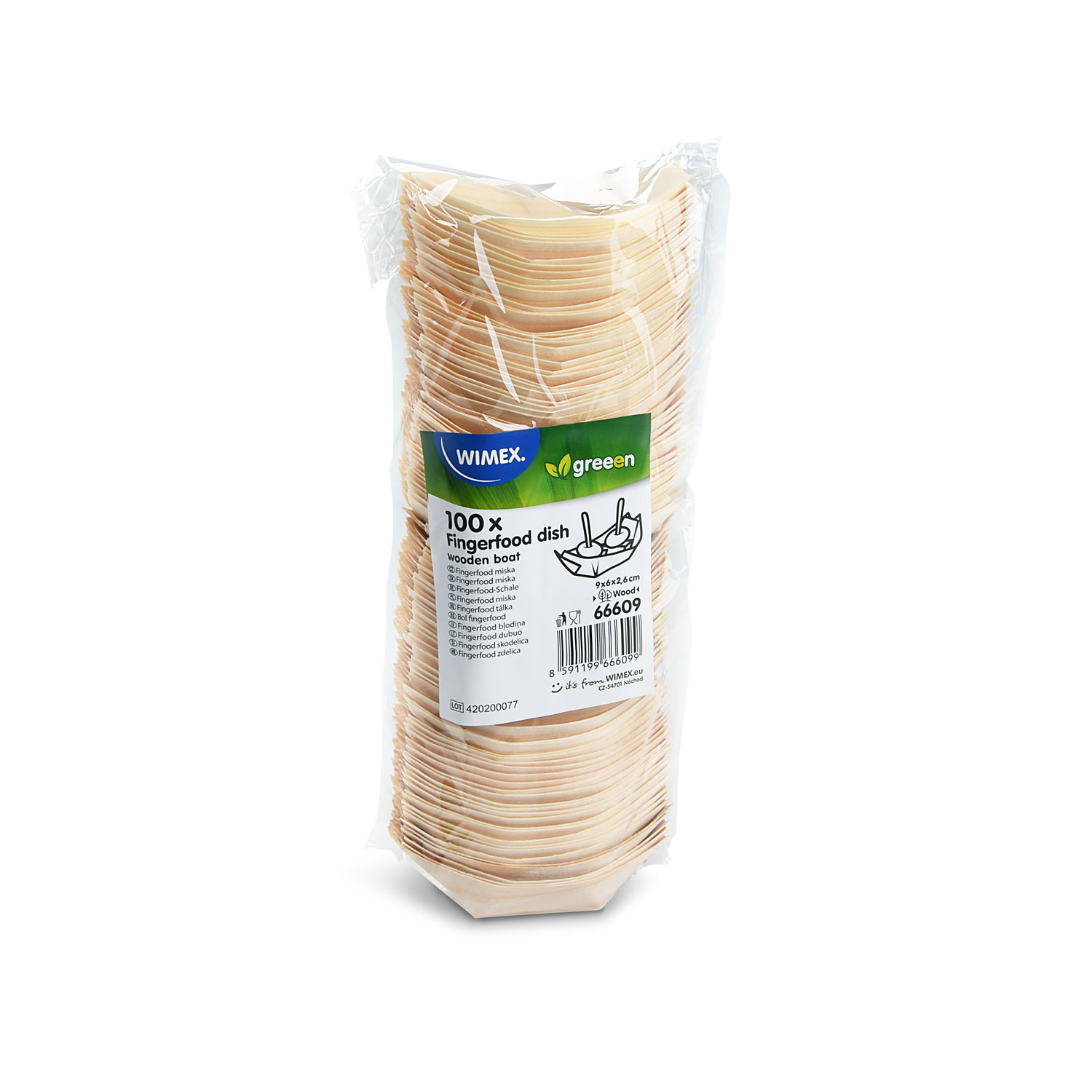 Fingerfood-Schale Holz FSC 100% Schiffchen 9 x 6 x 2,6 cm, Packung mit 100 Stück