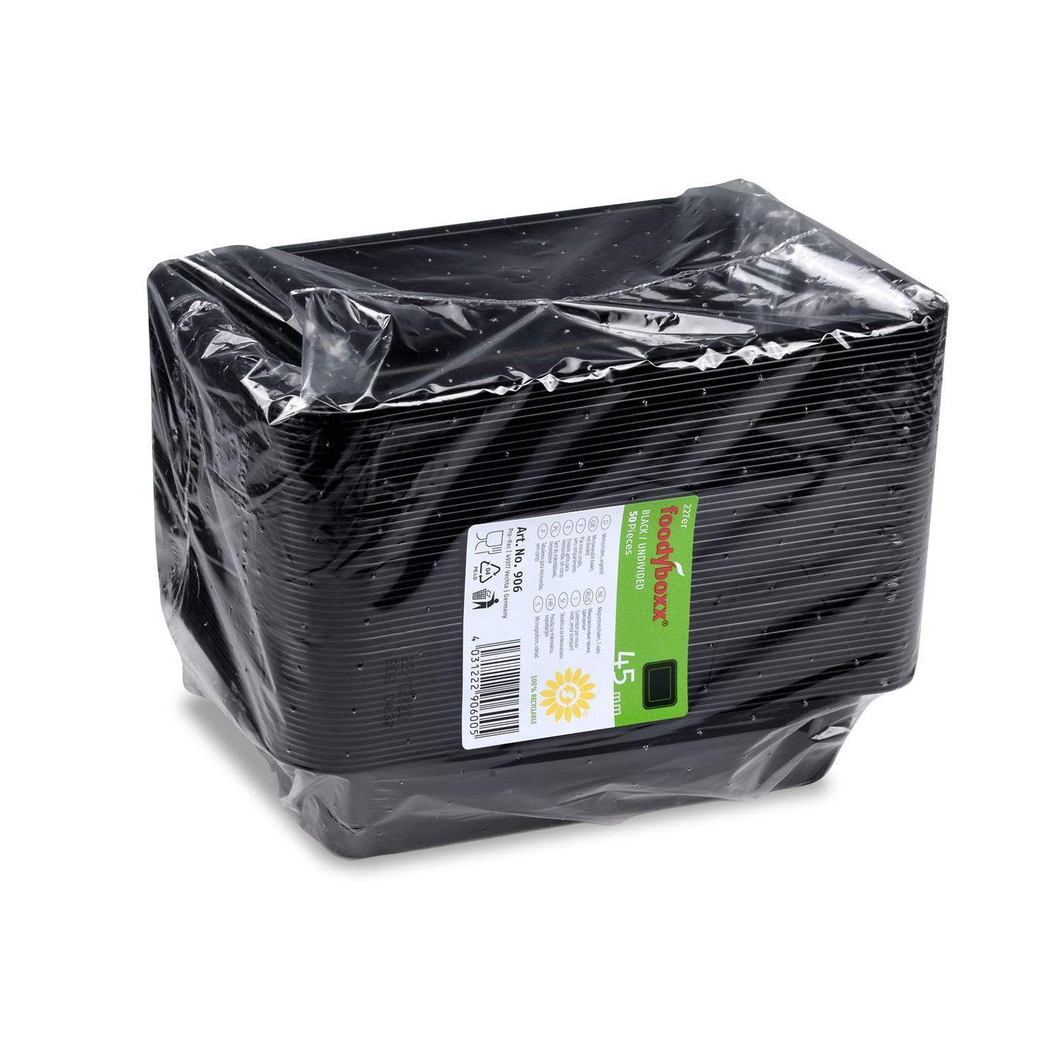 Menüschale PP schwarz ungeteilt 227 x 178 x 49 mm, Packung mit 50 Stück
