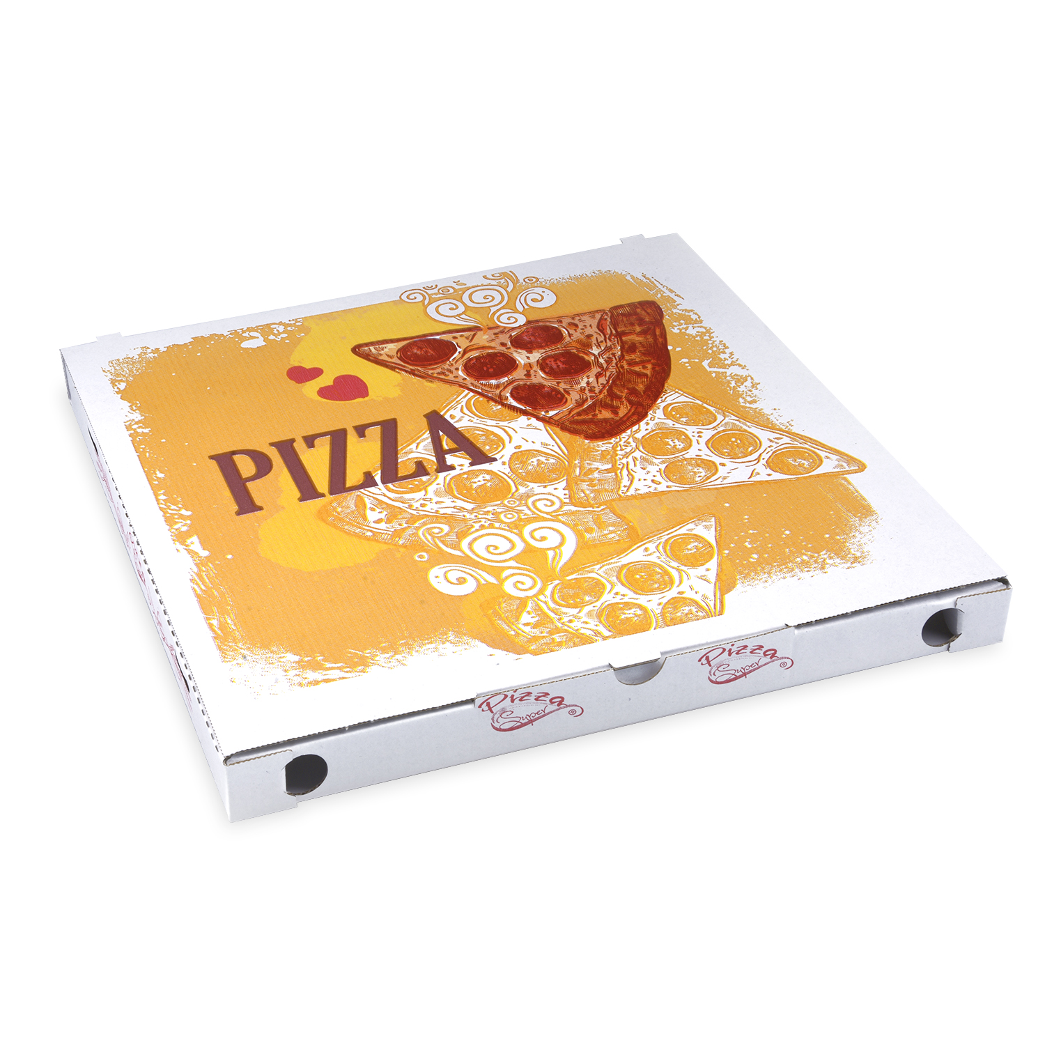 Pizzakarton aus Mikrowellpappe 34,5 x 34,5 x 3 cm Pizzakarton aus Mikrowellpappe 34,5 x 34,5 x 3 cm