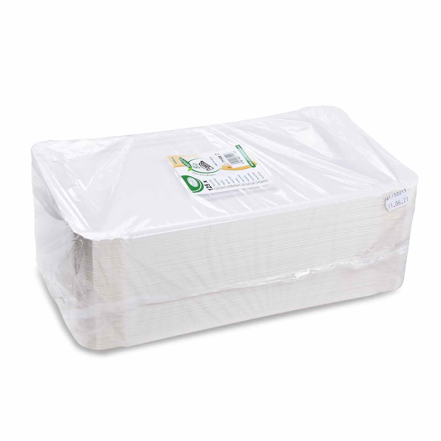Pappteller aus Papier FSC Mix weiss 19 x 33 cm, Packung mit 125 Stück