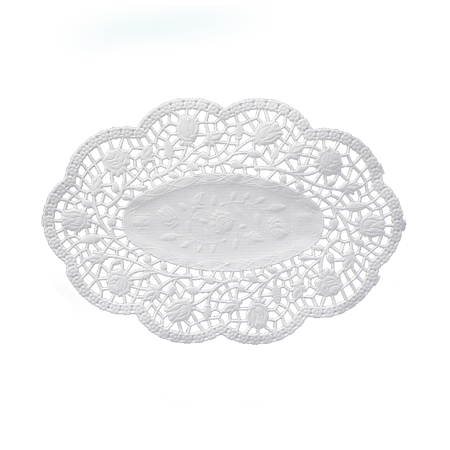 Deko-Spitze PAP oval weiss 36 x 28 cm, Packung mit 100 Stück