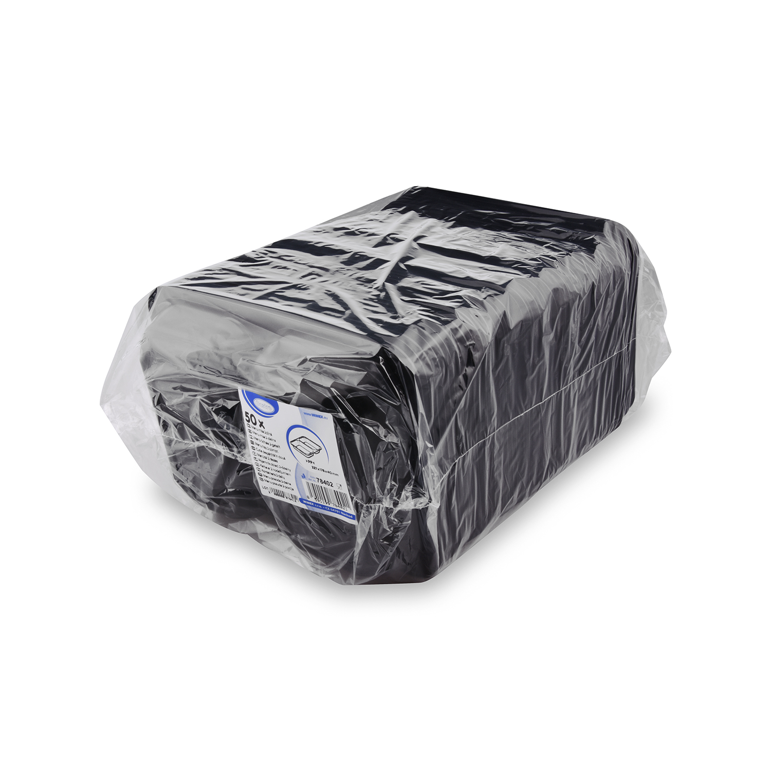 Menü-Schale PP 2-geteilt schwarz 227 x 178 x 40 mm 1070 ml, Packung mit 50 Stück