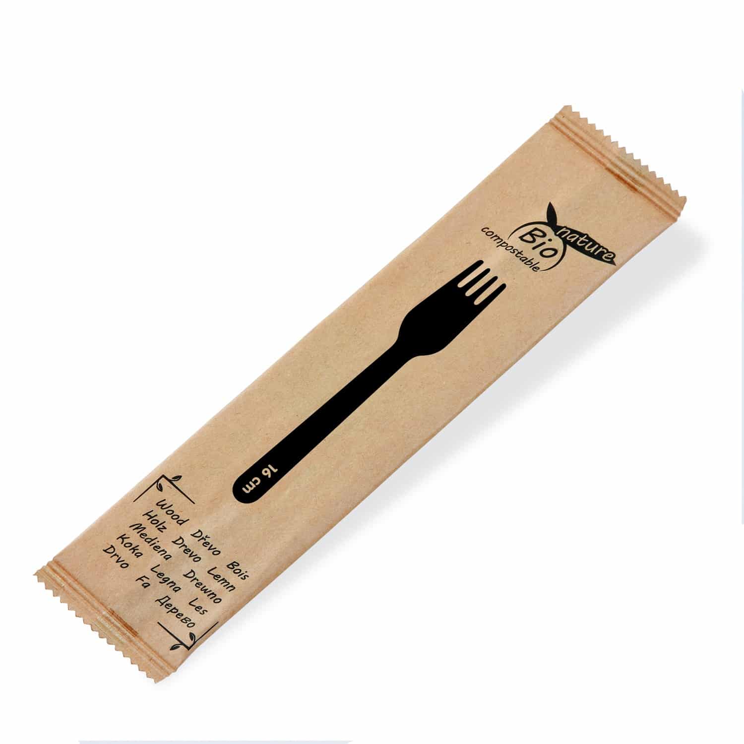 Holzgabel FSC 100% 16 cm, einzeln verpackt, Packung mit 100 Stück