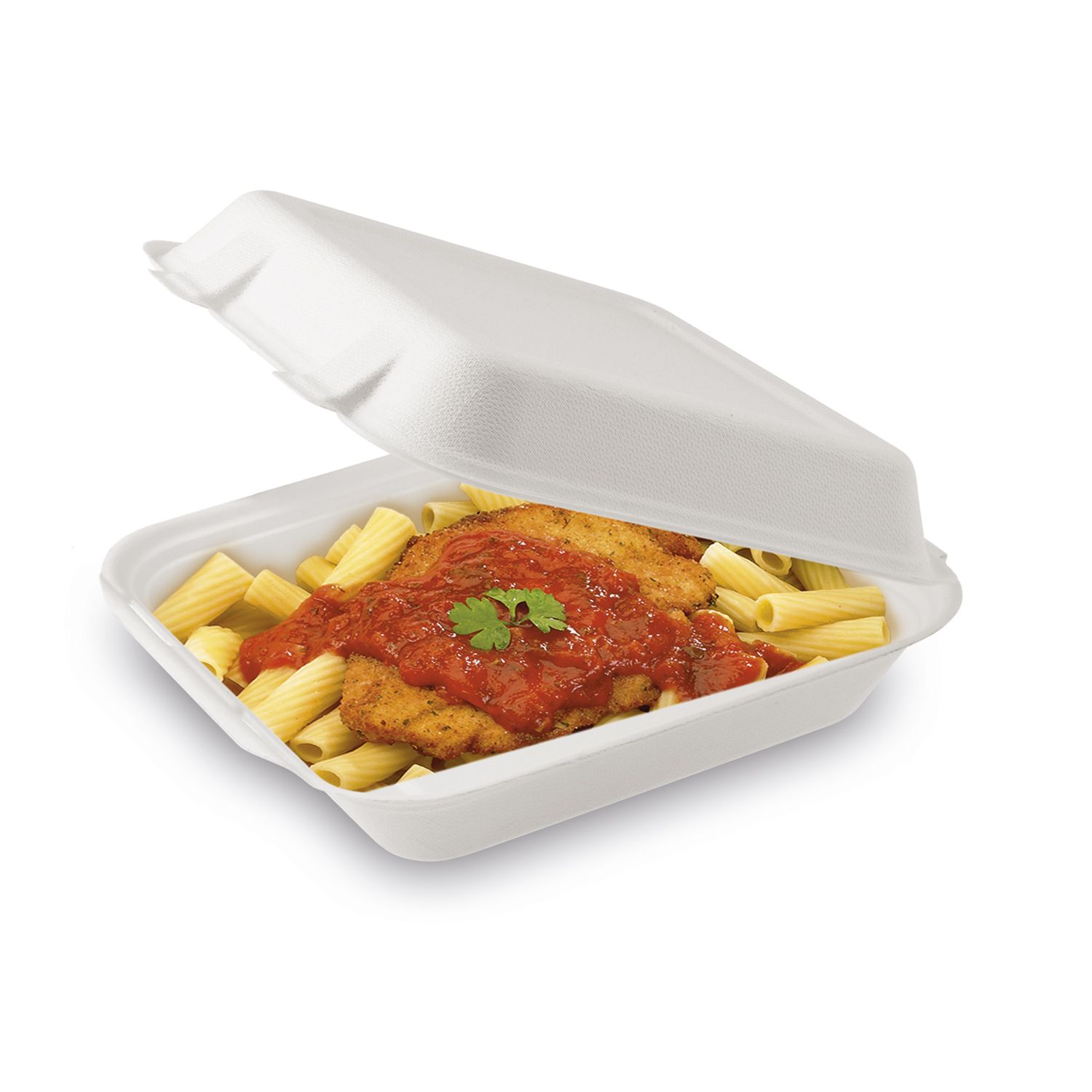 Menü-Box aus Zuckerrohr-Bagasse, ungeteilt, 1100 ml, 224 x 201 x 78 mm, Packung mit 50 Stück