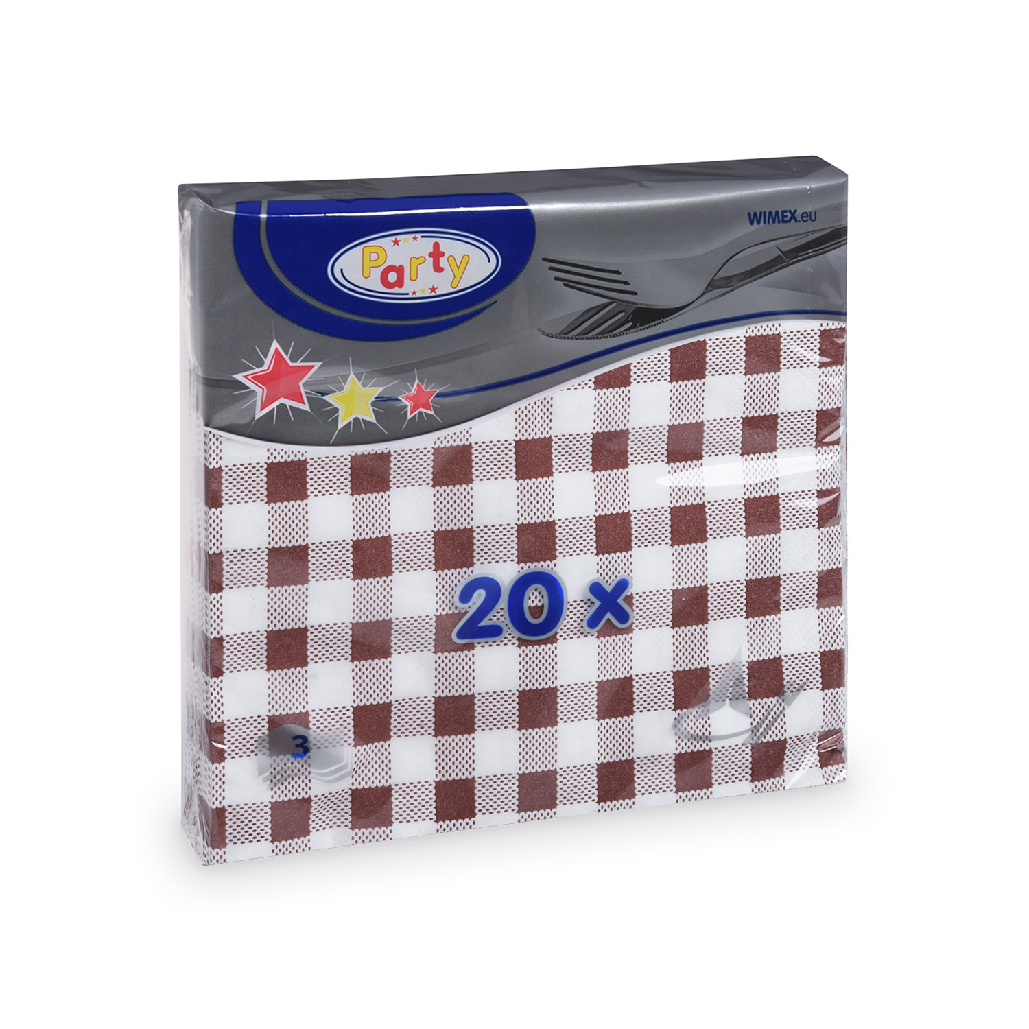 Serviette PAP 3-lagig Karo braun 33 x 33 cm, Packung mit 20 Stück