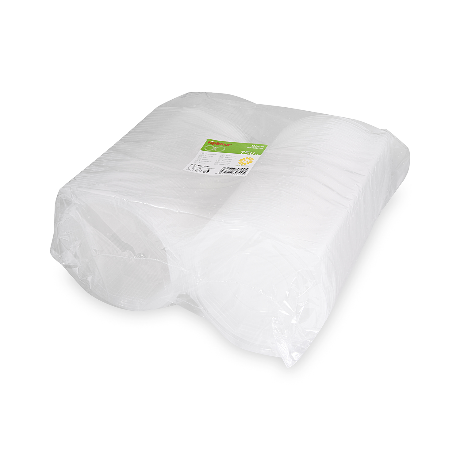 Verpackungsbecher PP klar 750 ml, Achteckform, Packung mit 50 Stück