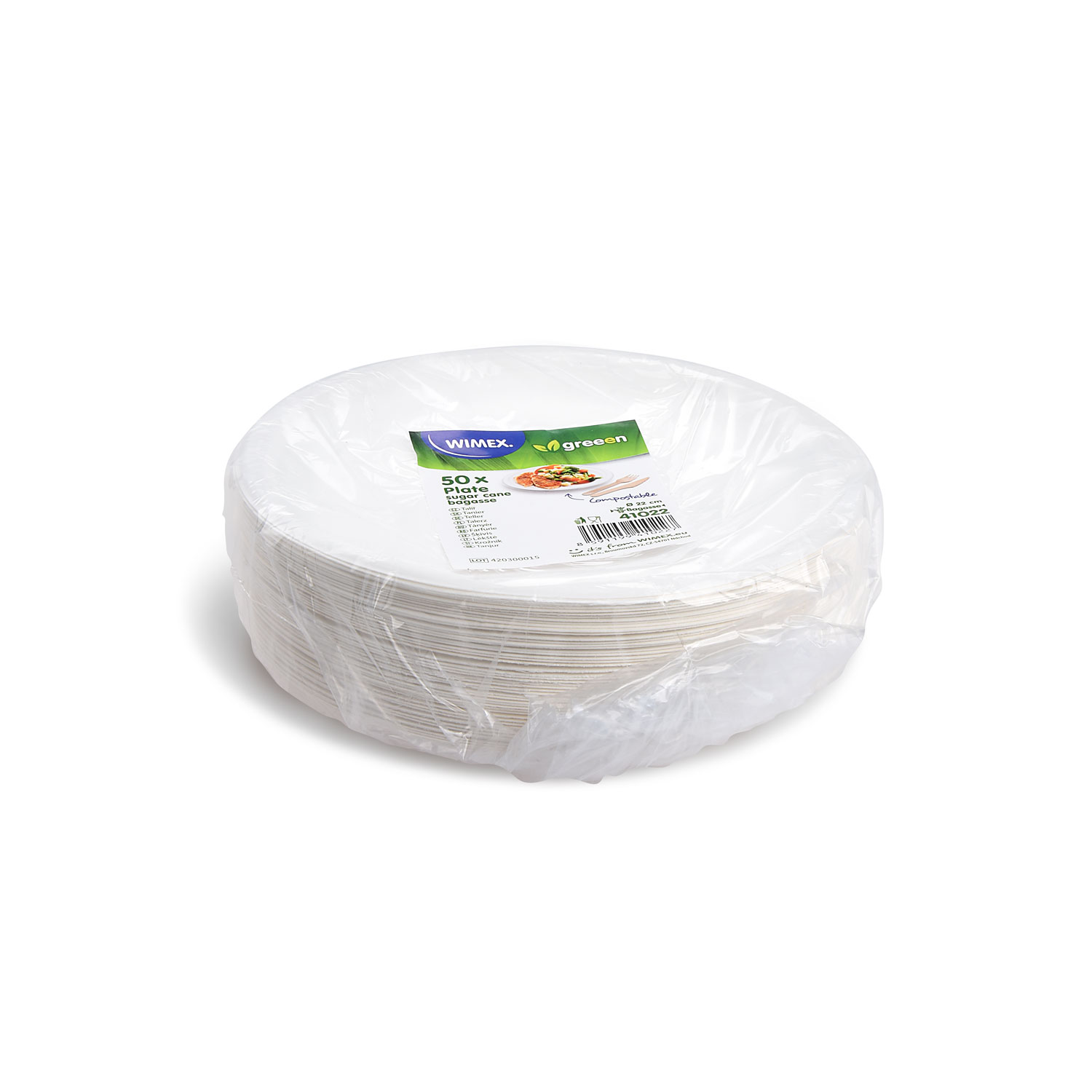 Teller aus Zuckerrohr-Bagasse Ø 22 cm natur, Packung mit 50 Stück