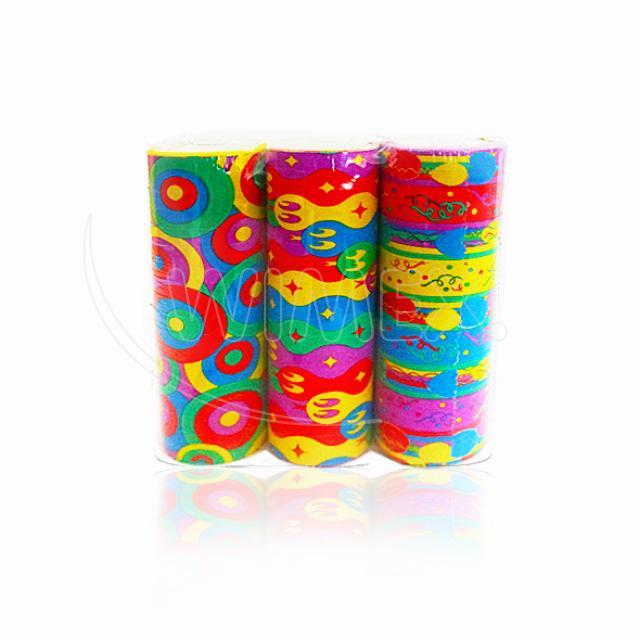 Luftschlange PAP mit sortierten Motiven, 7 mm x 4 m, Packung mit 3 Rollen