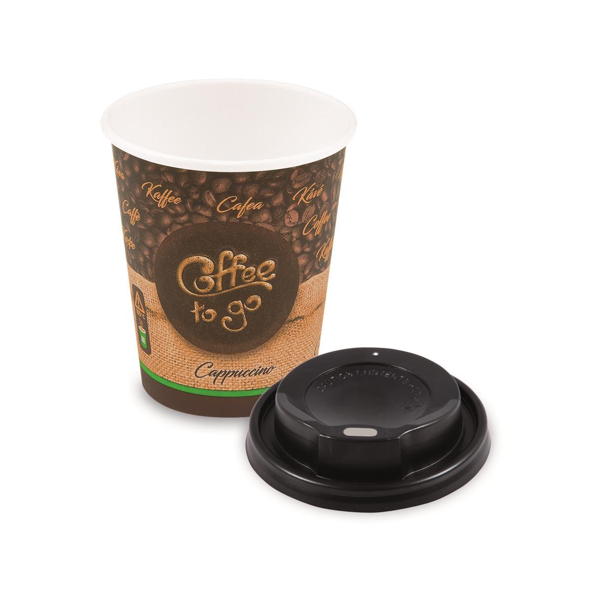 Pappbecher "Coffee to go" Ø80mm 280ml `M: 0,2L/8oz` + Deckel schwarz
