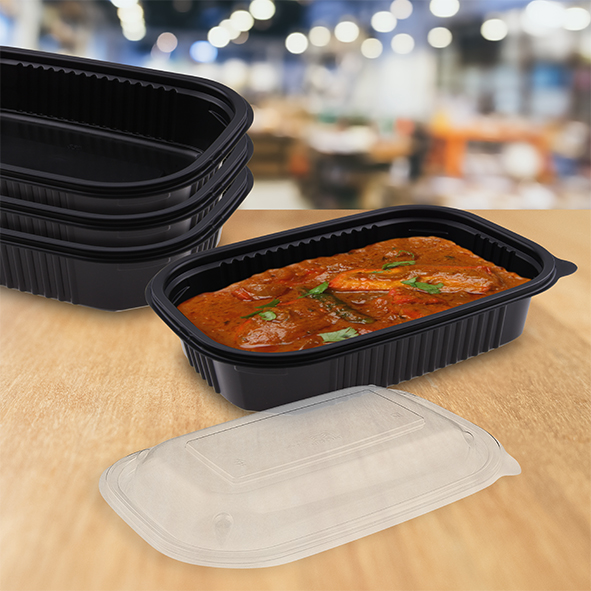 Mikrowellenschale PP ungeteilt schwarz 250 x 185 x 40 mm 1200 ml, Packung mit 50 Stück