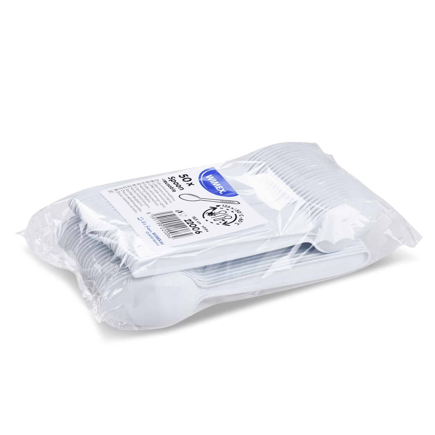 Wiederverwendbarer Löffel aus PP, weiss, 18,5 cm, Packung mit 50 Stück