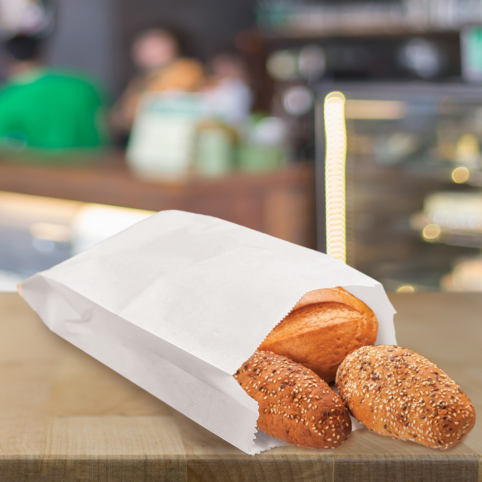 Papierfaltenbeutel aus Papier weiss FSC Mix 12+5 x 24 cm, Packung mit 100 Stück