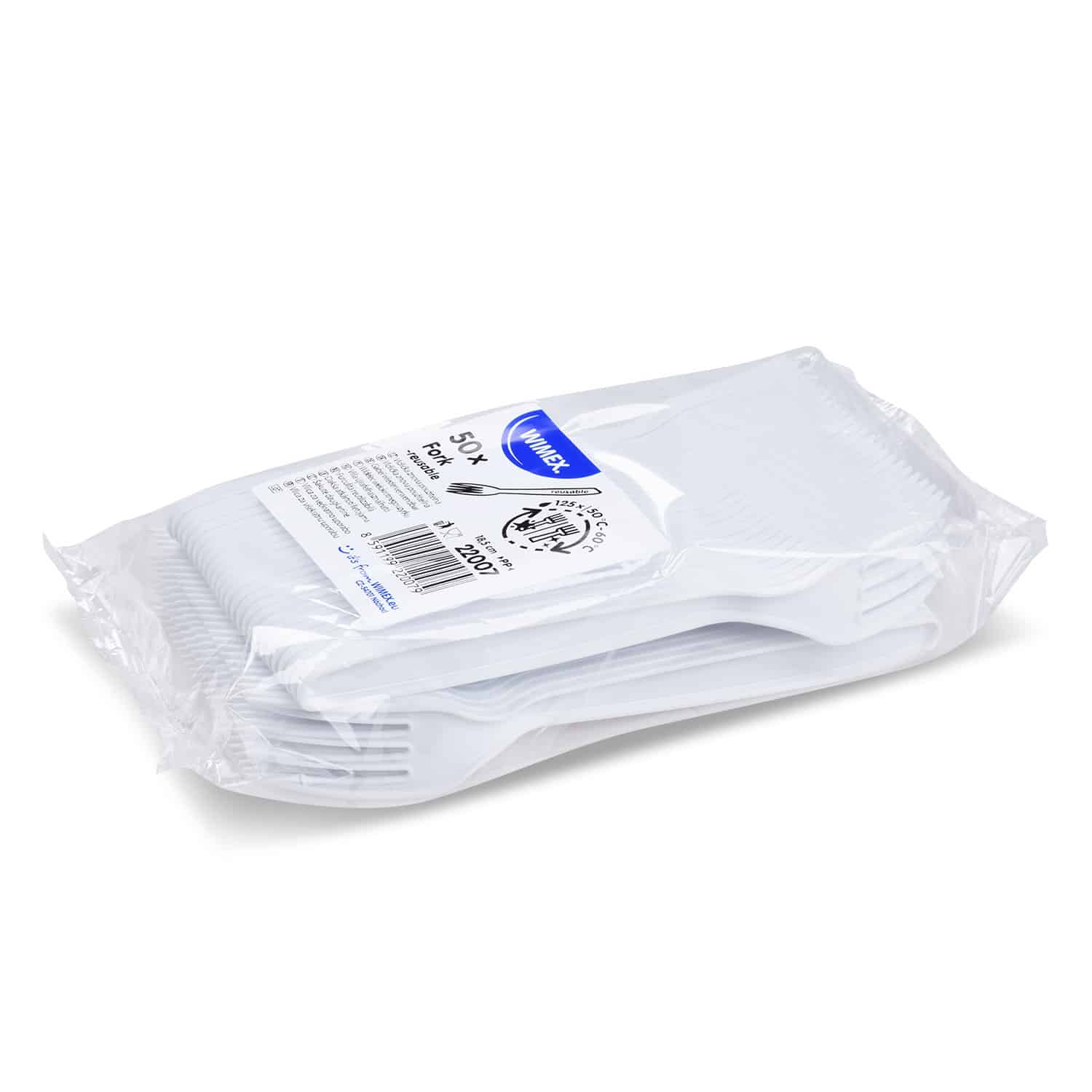 Wiederverwendbare Gabel aus PP, 18,5 cm, weiss, Packung mit 50 Stück