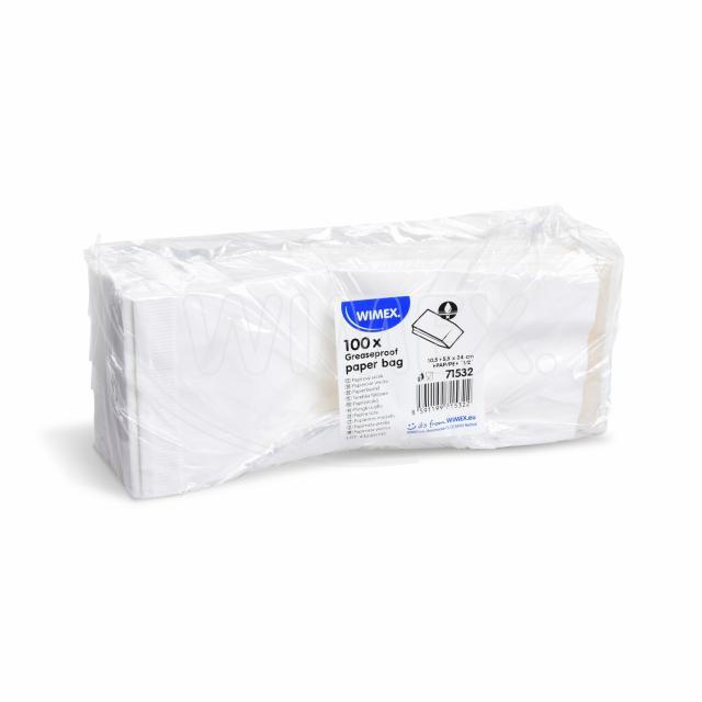Papierbeutel PAP/PE weiss fettdicht 10,5+5,5 x 24 cm, Packung mit 100 Stück