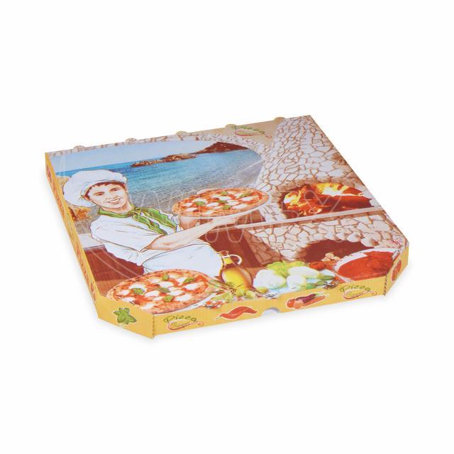 Pizzakarton PAP 33 x 33 x 3 cm weiss bedruckt Motiv, Packung mit 100 Stück