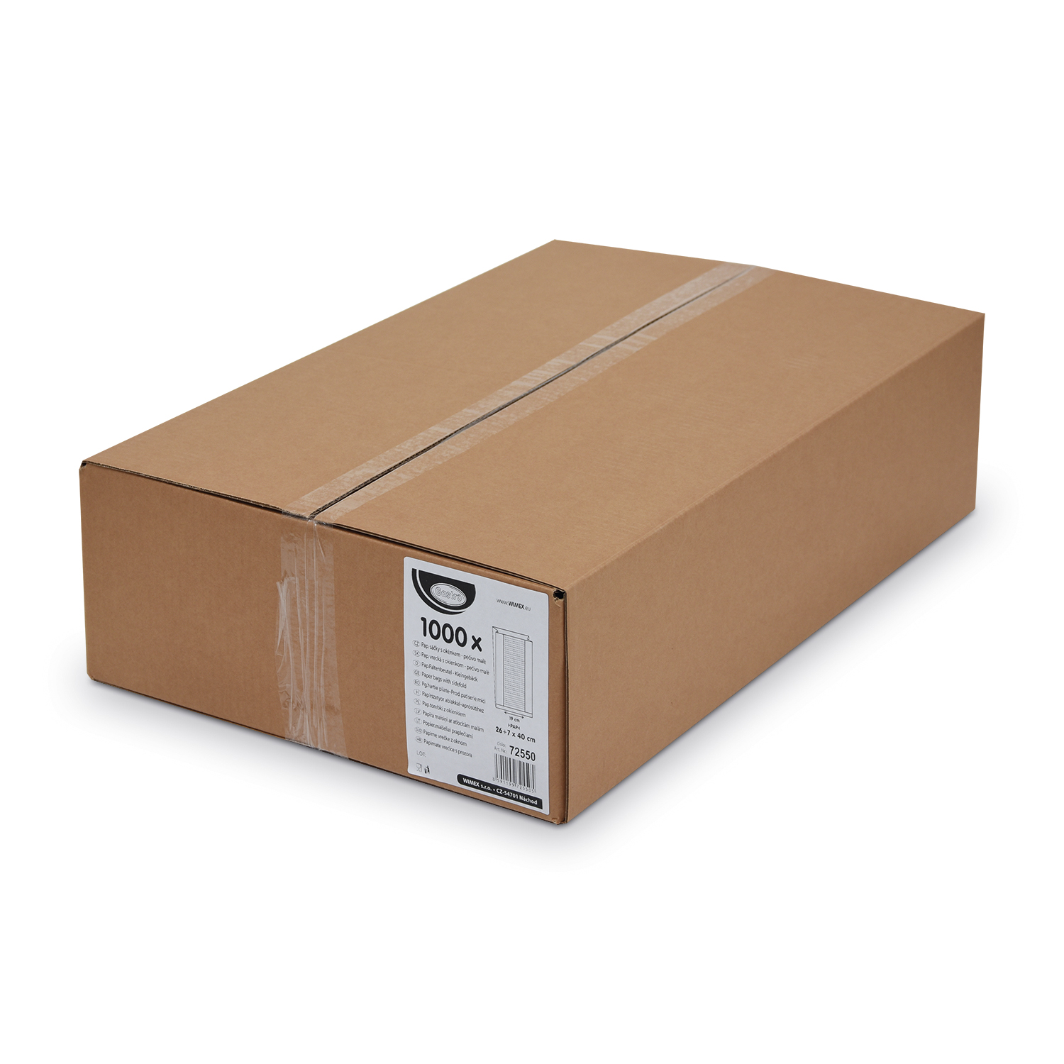 Papier Faltenbeutel mit Fenster PAP/PP braun 26+7 x 40 cm, Packung mit 1000 Stück